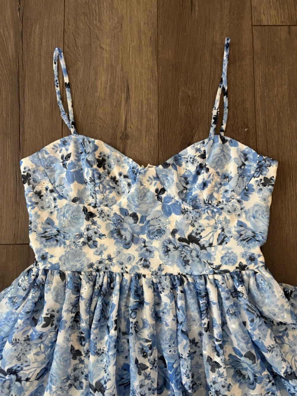 Blue Floral Scalloped Hem Mini dress